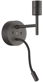 Ideal Lux - LED Flexib. lampa s montúrou SET UP 1xE27/42W+LED/3W/230V USB čierna