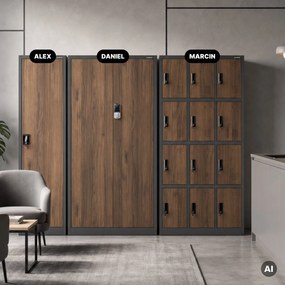 Kovová kancelárska skriňa so zámkom na kód antracitová, orech, 900x1850x400 mm: DANIEL Eco Design