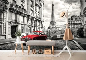 Fototapeta červené retro auto v Paríži