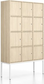 Kancelárska skriňa FRAME, biela podnož, 12x dvere, 1299 x 450 x 2185 mm, cylindrický zámok, dub prírodný