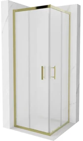 Mexen Rio, štvorcový sprchovací kút s posuvnými dverami 70(dvere) x 70(dvere) x 190 cm, 6mm sklo námraza, zlatý profil, 860-070-070-50-30