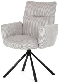 Židle jídelní, krémová manšestrová látka, 360° vratný mechanismus, černý kov