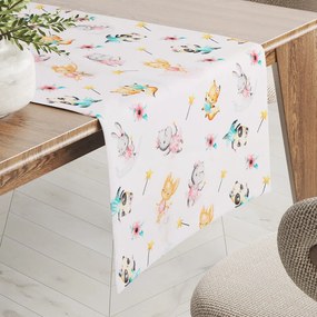 Biante Detský bavlnený behúň na stôl Sandra SA-671 Zvieratká baletky na bielom 20x180 cm