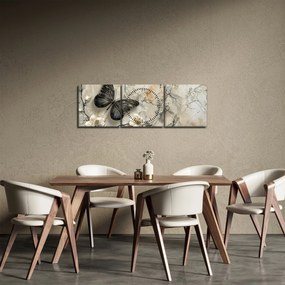 Obraz - Mramorové pozadie s motýľmi (s hodinami) (90x30 cm)