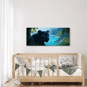 Obraz - Čierny panter v džungli (120x50 cm)