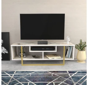 TV stolík/skrinka Aslana 120 (biela + zlatá) . Vlastná spoľahlivá doprava až k Vám domov. 1101386