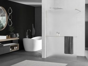 Mexen Kioto+, sprchová zástena Walk-In s poličkou a vešiakom 100 x 200 cm, 8mm sklo námraza, brúsená oceľ profil, 800-100-121-97-30