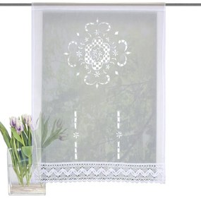 Home Wohnideen Záclona vitrážová, vyšívaná s čipkou, ľanová štruktúra, Rokaj, Biela Rozmer textilu: 100 cm (V), 90 cm (Š)