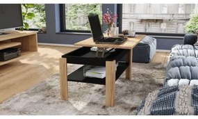 Rozkladací konferenčný stolík so zdvíhacou doskou a policou ADEN dub craft/čierna