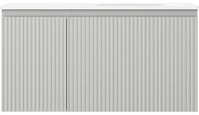 Mexen Rivel, kúpeľňová skrinka 90 cm s pravým umývadlom Vela, 1S, 1D, drážkovaná, sivá matná/biela matná - 91A23-09047-3-BBFF62-W23P01