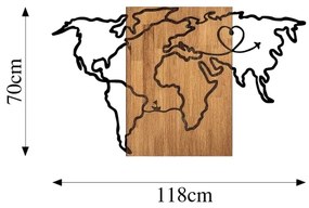 Nástenná dekorácia 118x70 cm mapa drevo/kov