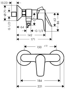 Hansgrohe Talis E, nástenná páková sprchová batéria, kefovaná čierna chrómová, HAN-71760340