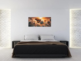Obraz – Motýľ v zapadajúcom slnku (120x50 cm)