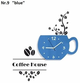 Coffee House dekoračné hodiny do kuchyne modrá