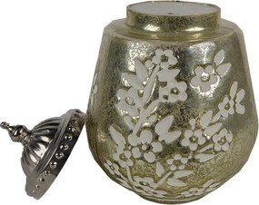 Zelená sklenená svietiaca LED lampáš s kvietkami Balli - Ø 13*19 cm