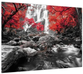 Sklenený obraz - Vodopády v jesennej krajine (70x50 cm)