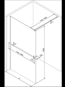 Mexen Kioto+, sprchová zástena Walk-In s poličkou a vešiakom 130 x 200 cm, 8mm číre sklo čierny vzor, zlatý matný profil, 800-130-121-55-77