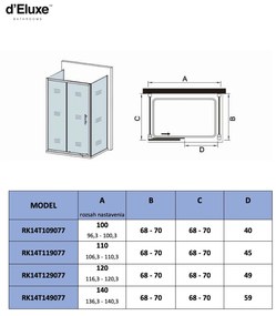 D‘Eluxe - SPRCHOVÉ KÚTY - Sprchový kút RECTANG RK14T 100-140xcm + xcm + xcm sprchový kút obdĺžnikový číre 5 chróm univerzálna - ľavá/pravá 120 190 70 120x190 + 70x190 + 70x190 49