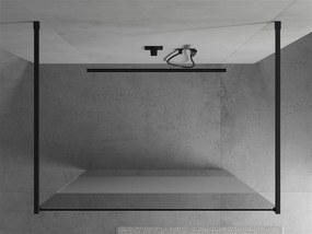 Mexen Kioto, priechodná sprchová zástena 110 x 200 cm, 8mm sklo číre/námraza, 2x čierna stabilizačná rozpera, 800-110-002-70-35