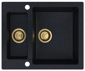 Sink Quality Ferrum, kuchynský granitový drez 605x495x210 mm + zlatý sifón, čierna škvrnitá-BROCADE, SKQ-FER.B.5KBO.XG