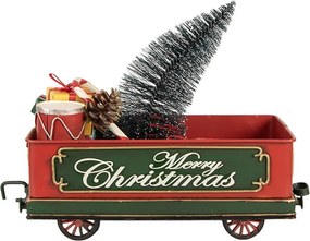 Červený retro model vagón s darčekmi a stromčekom Christmas - 31*15*25 cm