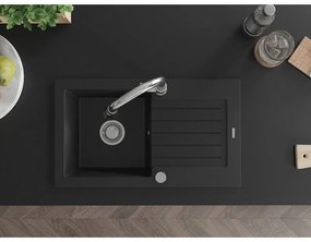 Mexen Pablo, 1-komorový granitový drez 752x436x161 mm a drezová batéria Elia, čierna, 6510-77-670101-00