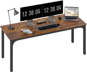 HOMCOM Computer Desk — Industrial-Style Steel Frame for Home Office/Bedroom, 200 x 60 x 75 cm (78.7 x 23.6 x 29.5 in), Rustic Brown | Aosom