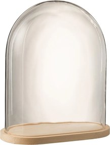 Prírodný drevený oválny podnos so skleneným poklopom Bell Jar - 43*23*51 cm