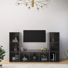 TV skrinky 3 ks lesklé sivé 107x35x37 cm drevotrieska