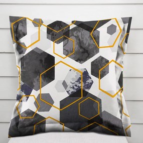 Biante Bavlnená obliečka na vankúš s lemom Sandra SA-568 Sivo-modrofialové mramorové hexagóny na bielom 45 x 45 cm