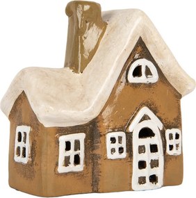 Hnedý keramický svietnik na čajovú sviečku domček Village - 13*7*13 cm