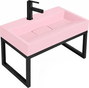 Rea Goya, umývadlo z konglomerátu s čiernou konzolou, 60 cm, ružová matná, KPL-U4411