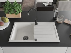 Mexen Bruno, granitový drez 795x495x200 mm, 1-komorový, biela s čiernym sifónom, 6513791010-20-B