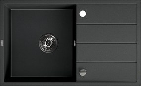 Laveo Wolin, 1-komorový granitový drez 780x480x185 mm, čierna škvrnitá, LAV-SPW_711T