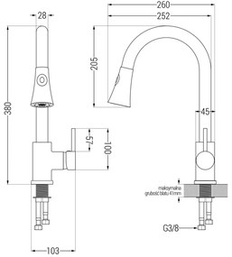 Mexen Gaspar, 1,5-komorový granitový drez 737x475x177 mm a drezová batéria Elia, béžová, 6507-69-670101-69