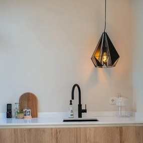 Priemyselné závesné svietidlo čierne s mriežkou - Carcass