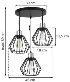 Závesné svietidlo NUVOLA 4, 3x čierne drôtené tienidlo, O, CH