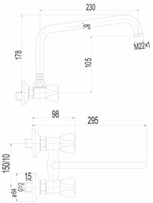 Mereo Mereo, Drezová nástenná batéria, Kasia, s U ramienkom rúrkovým ø 18 mm - 230 mm, chróm, MER-CBS30104