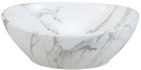 Sada keramického umyvadla na desku a výpusti Pati bílá/mramor