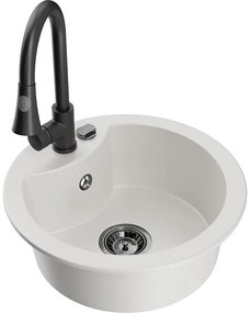 Mexen Diego, 1-komorový granitový drez 488x488x167 mm a drezová batéria Elia, biela, 6512-20-670101-70