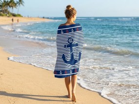 Rýchloschnúca plážová osuška MARITIMO modro-biela 70 x 140 cm, 100% mikrovlákno