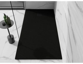 Mexen Stone+, obdĺžniková vanička z minerálneho kompozitu 200 x 100 cm, čierna, čierna krytka, 44701020-B