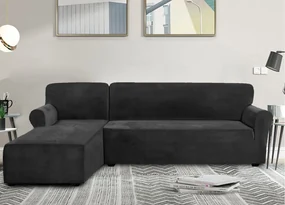 Elastický plyšový poťah na trojmiestnu rohovú pohovku BestBerg / ľavý / čierny