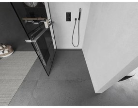 Mexen Kioto+ L, sprchová zástena Walk-In s poličkou a vešiakom 110 x 200 cm, 8mm číre sklo čierny vzor, grafitový profil, 800-110-123-66-77