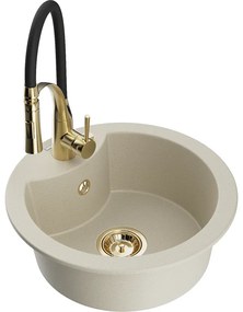 Mexen Diego, 1-komorový granitový drez 488x488x167 mm a drezová batéria Aster, béžová, 6512-69-73450-57-G