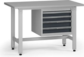 Výškovo nastaviteľný dielenský stôl G5, 1200 x 750 x 800-1000 mm, 1x kontajner, 4 zásuvky, grafit