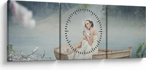 Obraz - Žena na loďke (s hodinami) (90x30 cm)