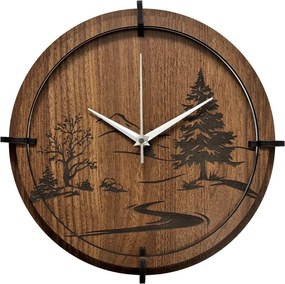 Drevené nástenné hodiny s motívom lesa – moderný dizajn | SENTOP HDF0588-ORECH-WENGE