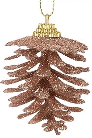 Vianočná medená umelá trblietavá dekorácia borovicová šiška - Ø 5*7 cm