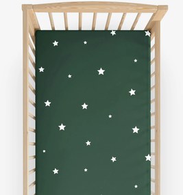 Goldea vianočná bavlnená napínacia plachta do detskej postieľky - hviezdičky na tmavo zelenej 70 x 140 cm